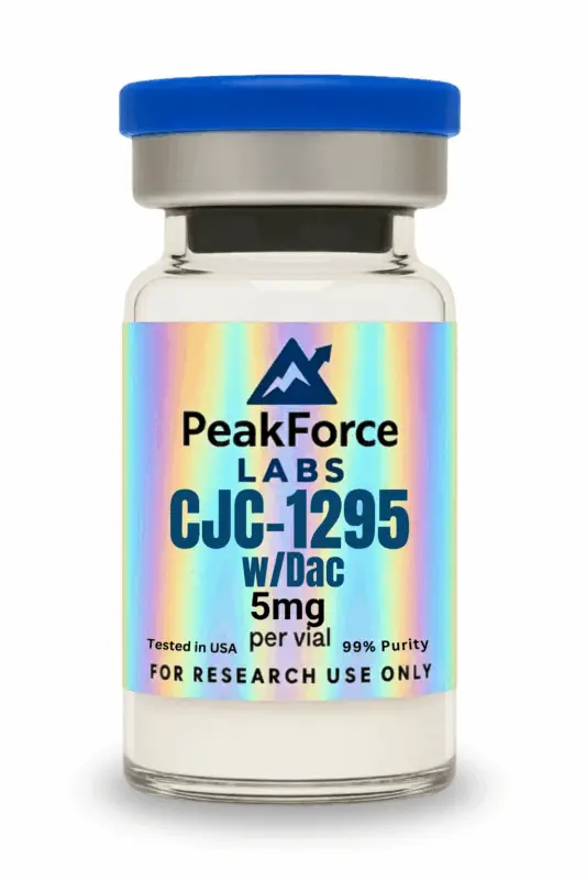 A 5mg vial of CJC-1295 with DAC 5mg lyophilized powder for laboratory research.