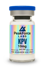 High-purity KPV 10mg lyophilized peptide vial for laboratory research by PeakForce Labs.